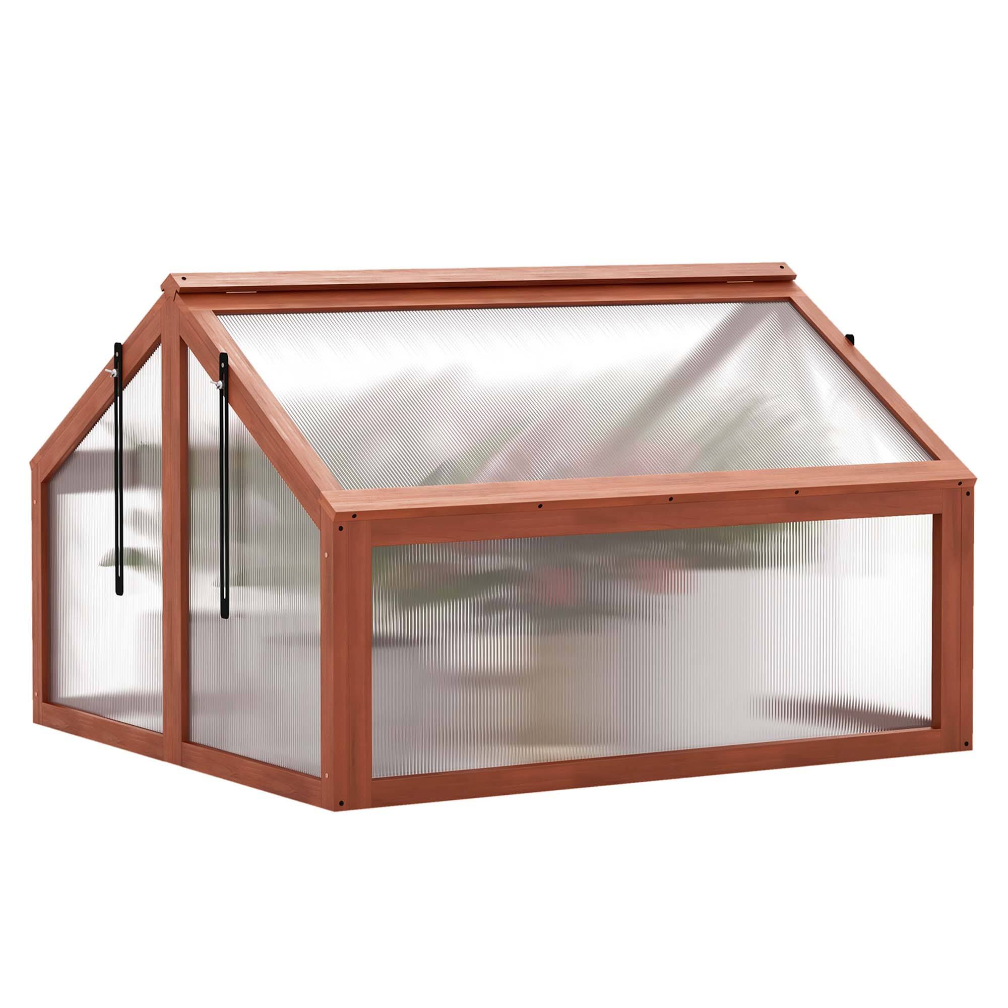 Alt View 1. Costway - Double Box Garden Wooden Green House Cold Frame Raised Plants Bed Protection - Brown.