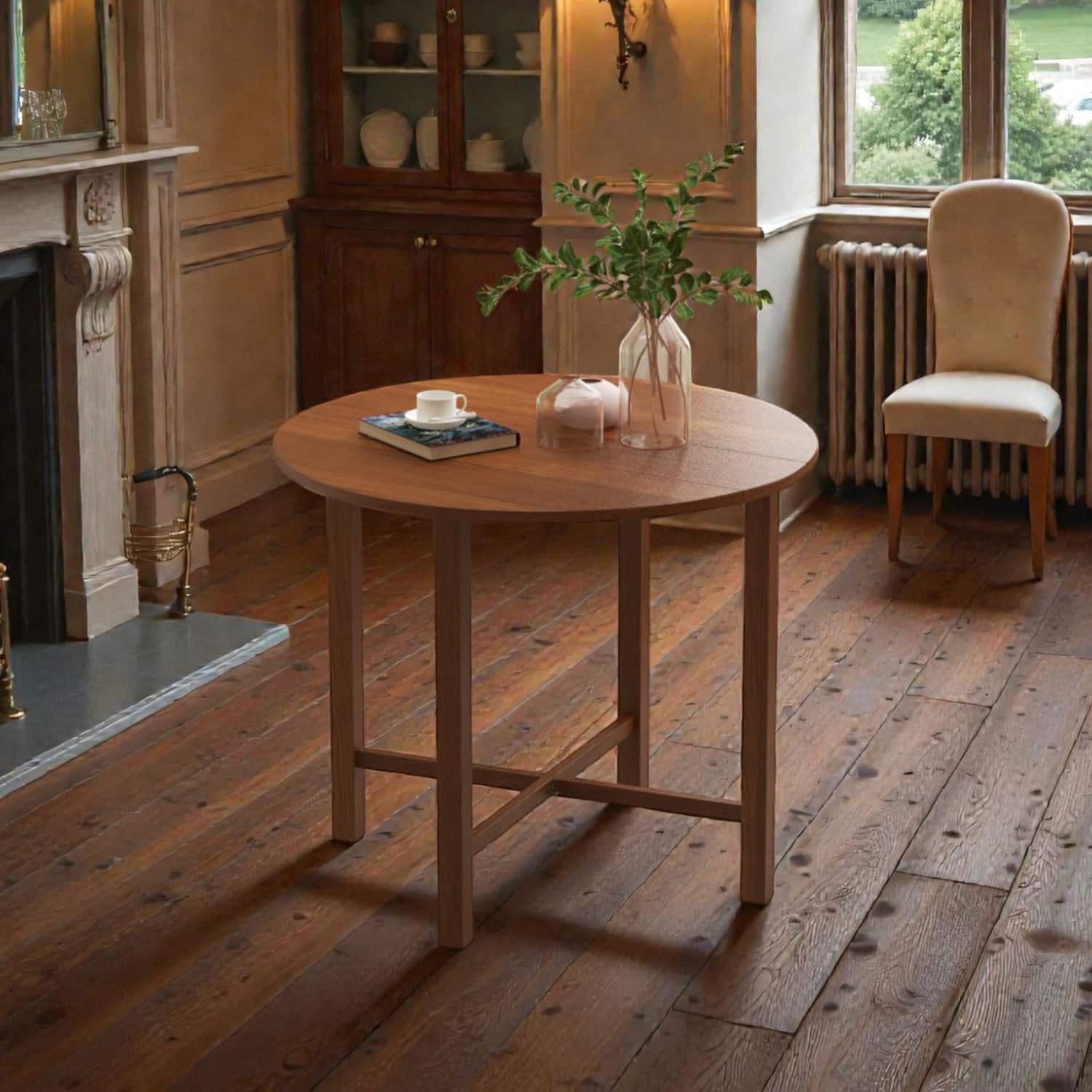 Hivvago - Space-Saving Dining Table with Twin Drop Leaf Design - Walnut