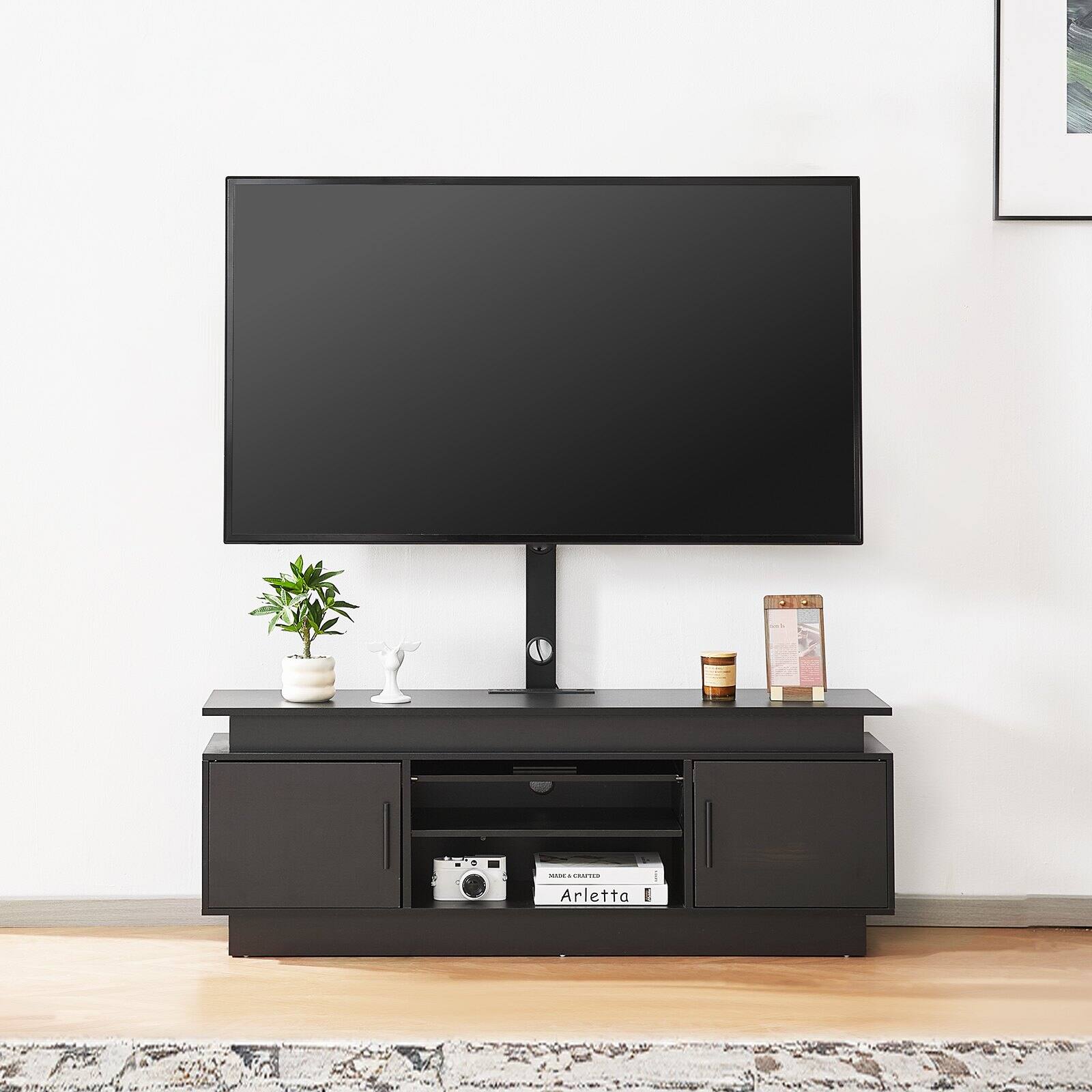 Alt View 1. Glintex - Adjustable Height TV Stand w/ Mount, 52" Floor TV Stand Entertainment Console for Up to 75" TVs w/ Storage Shelves - Black.