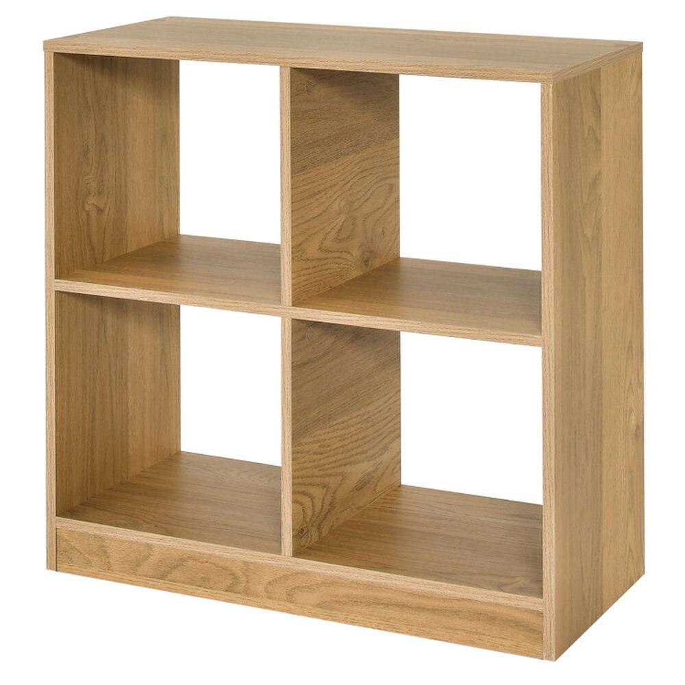 Front. Pefilos - 4-Cube Kids Bookcase with Open Shelves-Natural, Toy Organizer for Kids, Boys, Girls, Nursery - Brown.