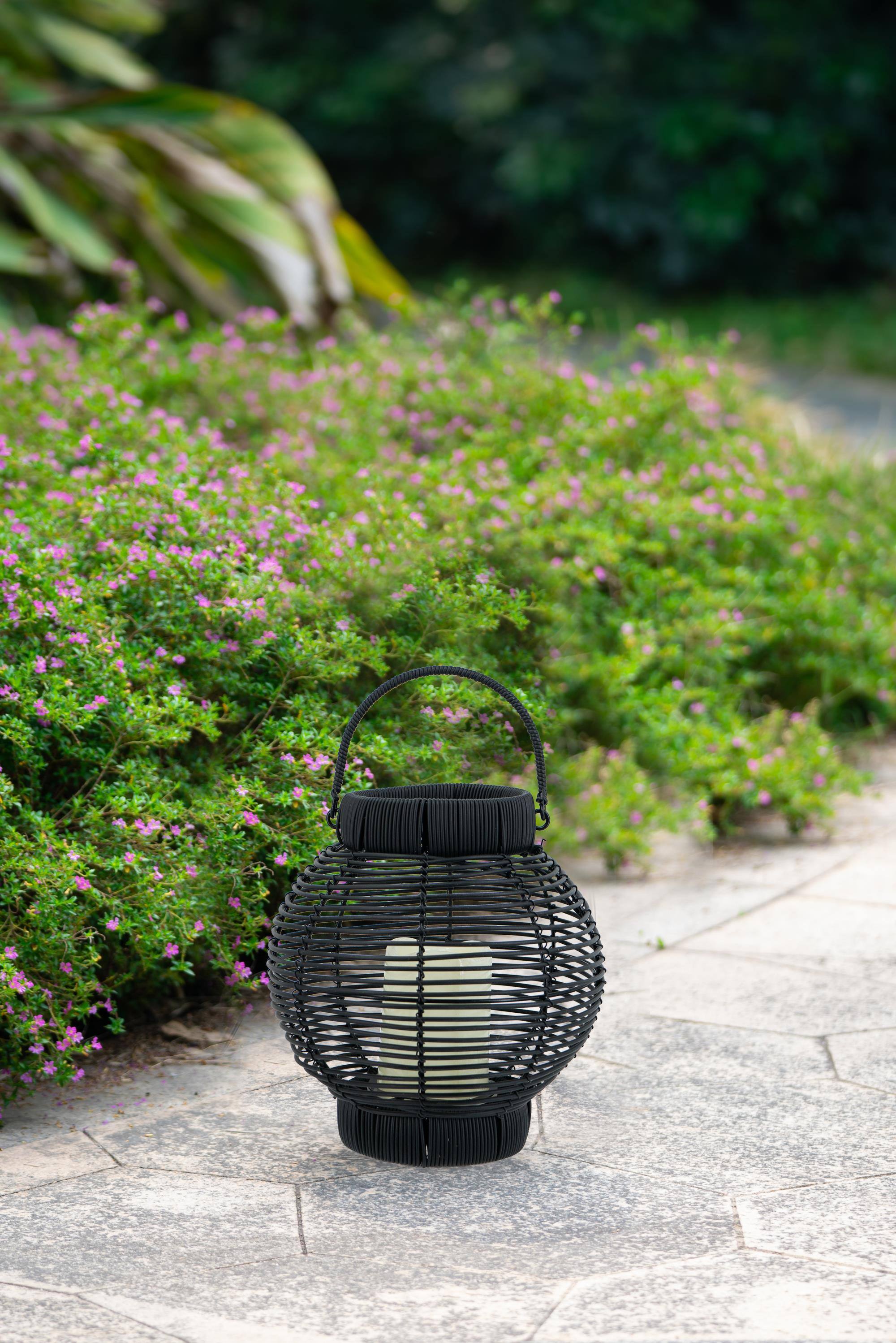 Alt View 5. Boyel Living - Black Poly Rattan Lantern with White LED Candle.