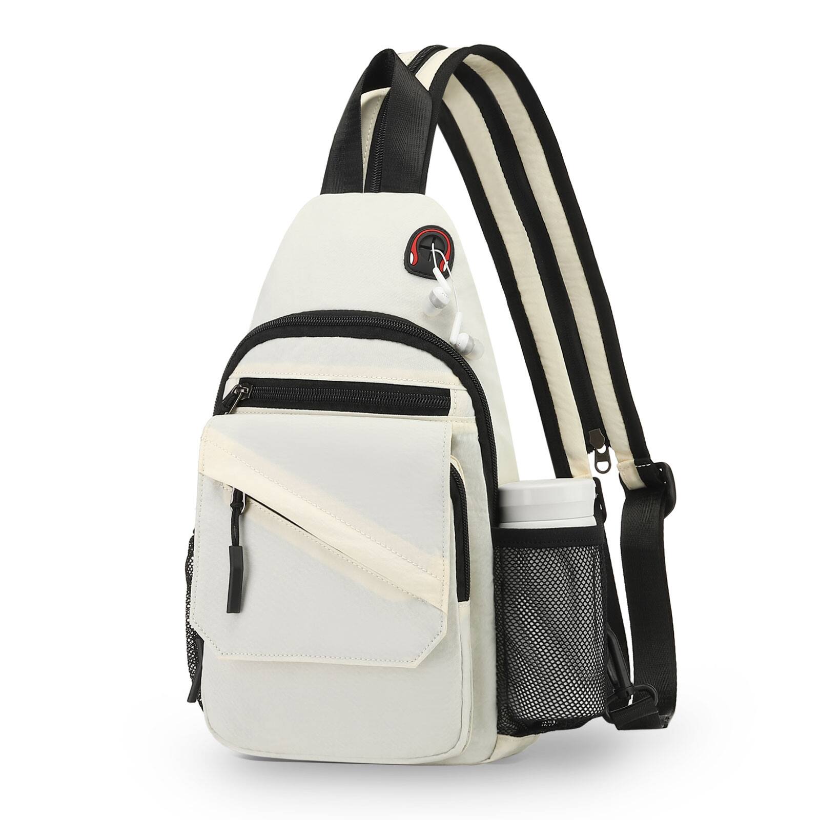 Front. Unique Bargains - Small Crossbody Bag Casual Sling Bag Convertible Backpack 3-in-1 Anti-Theft Shoulder Bag Trendy Daypack for Travel - Beige.