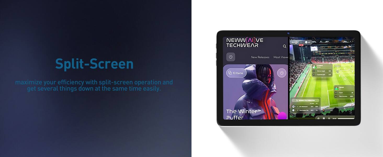 **Split-Screen**

Maximize your efficiency with split-screen operation and get several things done at the same time easily.

---

**NEWW LIVE TECHWEAR 1.1**

- 10 Items
- New Releases
- Most View

- The Winter Puffer

- EaT m I
- Saut Antunaly