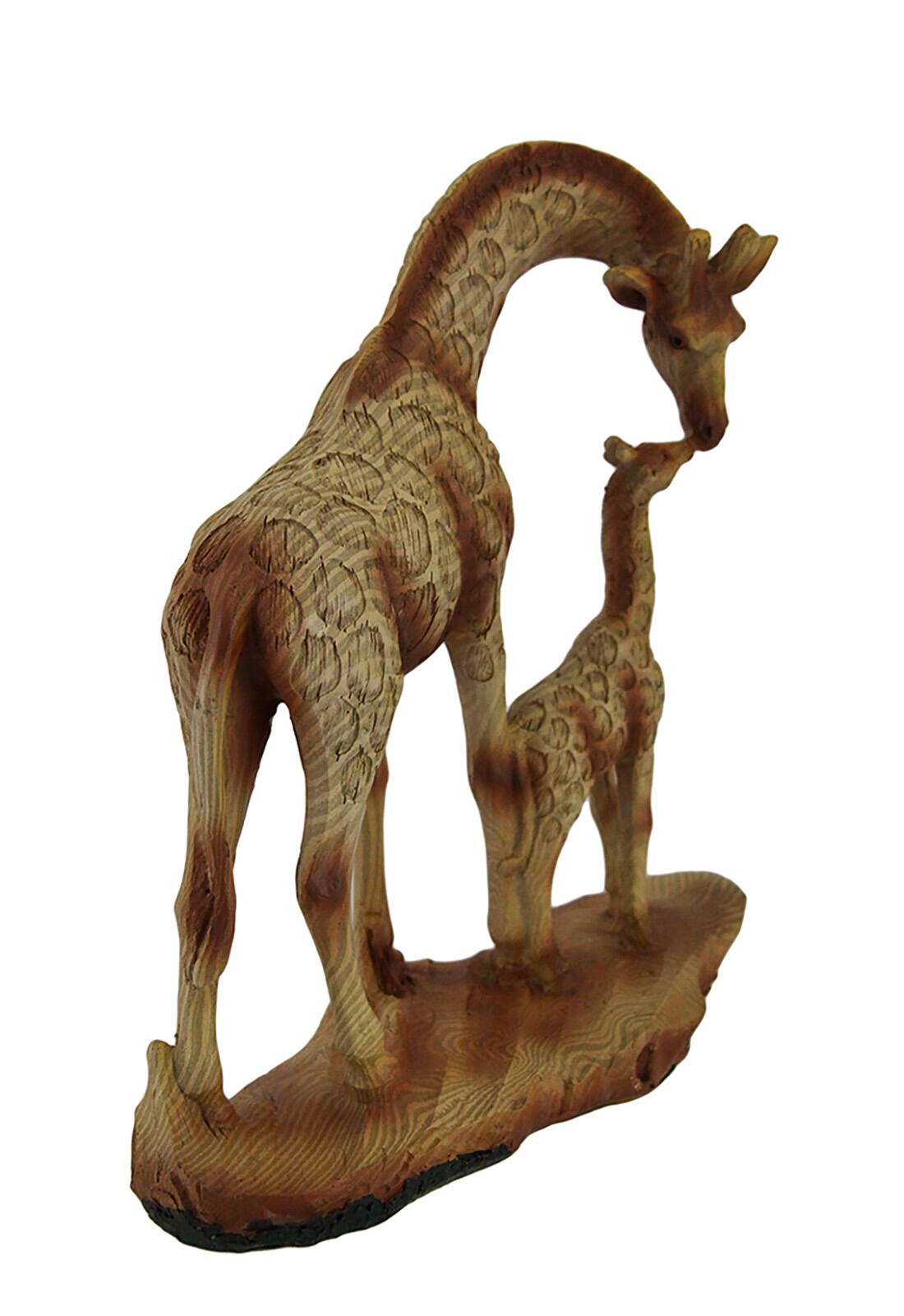 Alt View 2. Zeckos - A Mother's Love Giraffe and Calf Wood Finish Statue - Tan.
