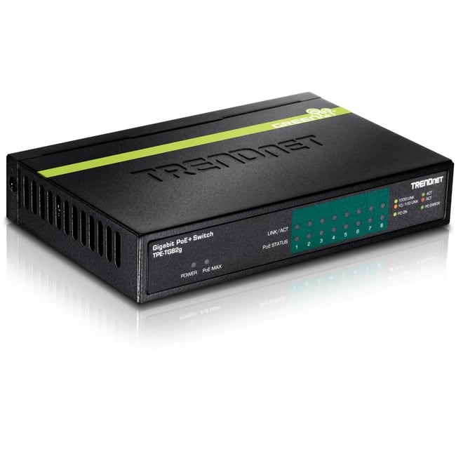 Trendnet - 8-Port GREENnet Gigabit PoE+ Switch, Supports PoE And PoE+ Devices, 61W PoE Budget, 16Gbps Switching Capacity - Unknown