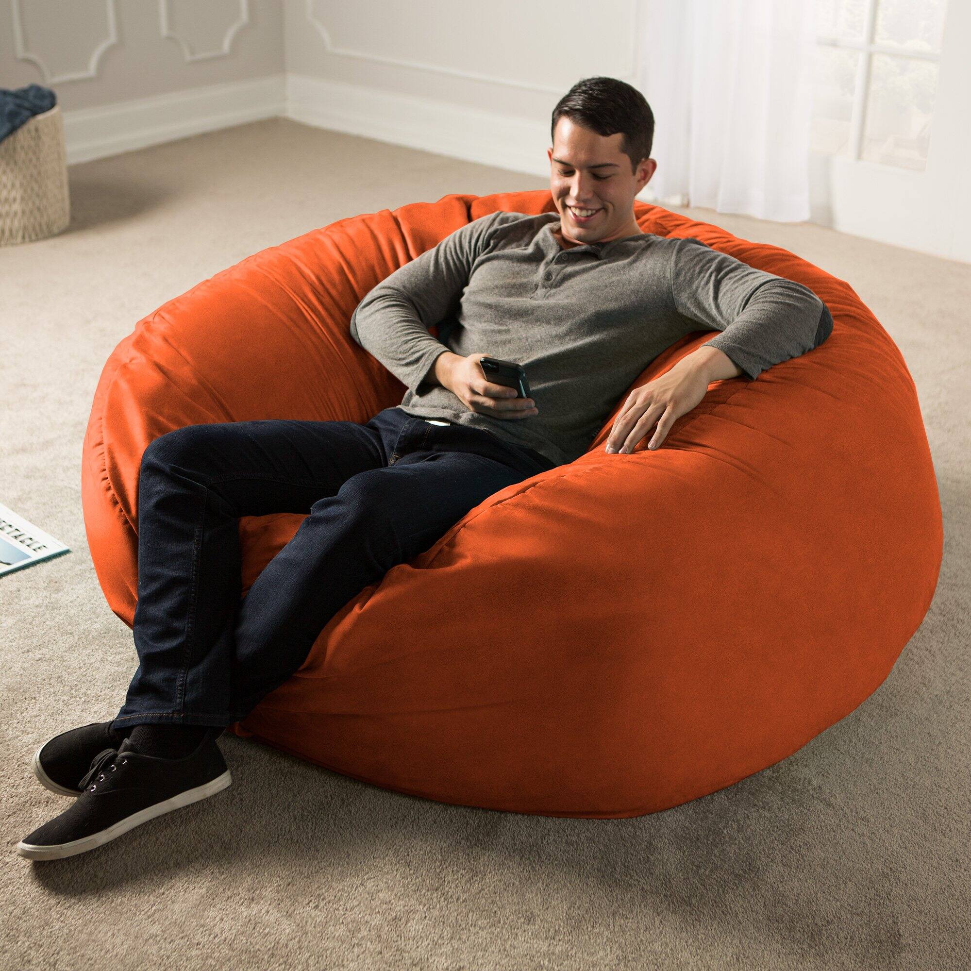 Alt View 2. Jaxx - Jaxx Saxx 5 Foot Large Bean Bag w/ Removable Cover, Mandarin - Mandarin.