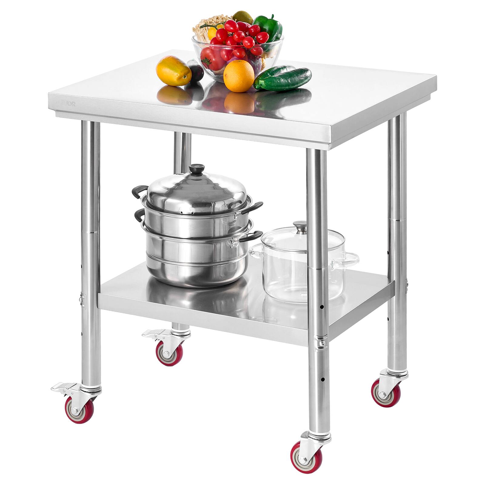 Front. VEVOR - Stainless Steel Table, 24 x 30 Inches Food Prep Worktable, Kitchen Prep Table with Adjustable Undershelf Workstations - Sliver.