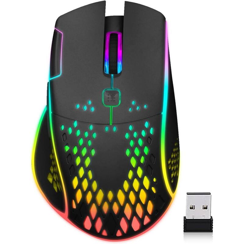Front. SKRAN - Wireless Gaming Mouse, Honeycomb Design with RGB Lights & Adjustable DPI-Silent Rechargeable for Gaming Office - PC Mac - Black.