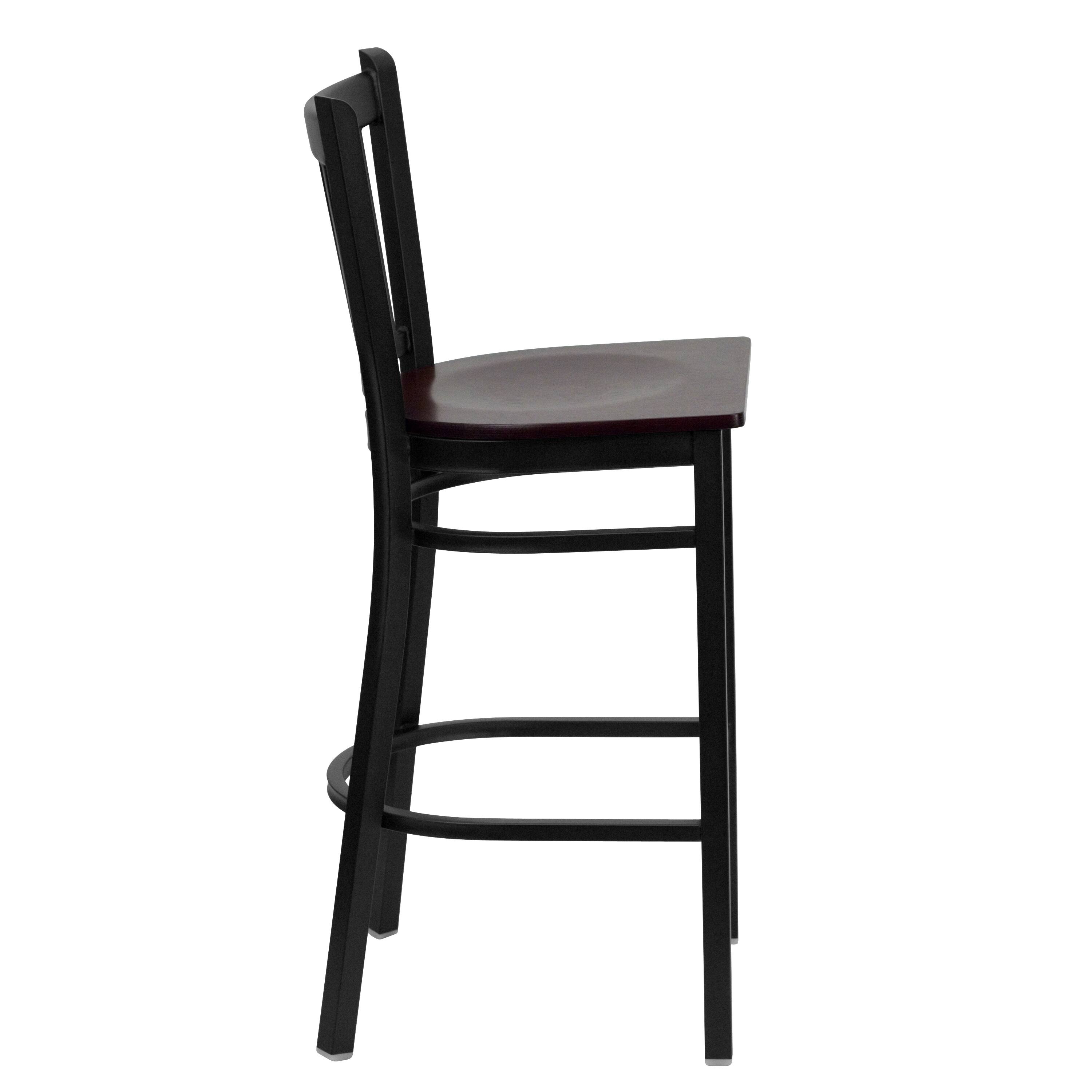 Alt View 5. Emma + Oliver - 2 Pack Vertical Back Metal Restaurant Barstool - Mahogany Wood Seat/Black Metal Frame.