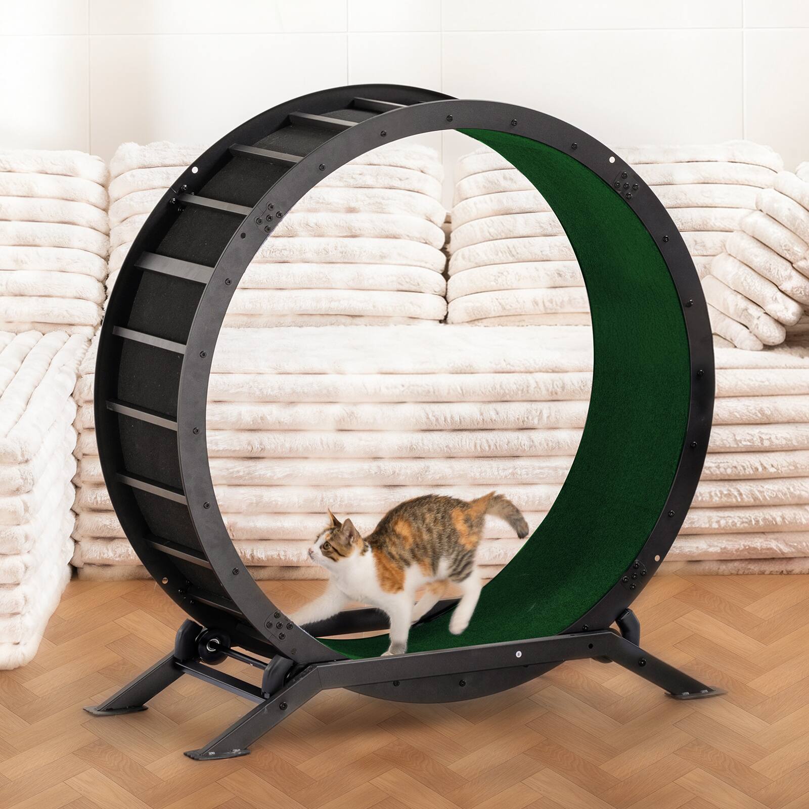 Alt View 5. CloudRest Pro - Cat Wheels 40" Diameter Large Cat Exercise Wheel for Indoor Cats Cat Treadmill Ultra-Quiet Scroll Wheel - Green.