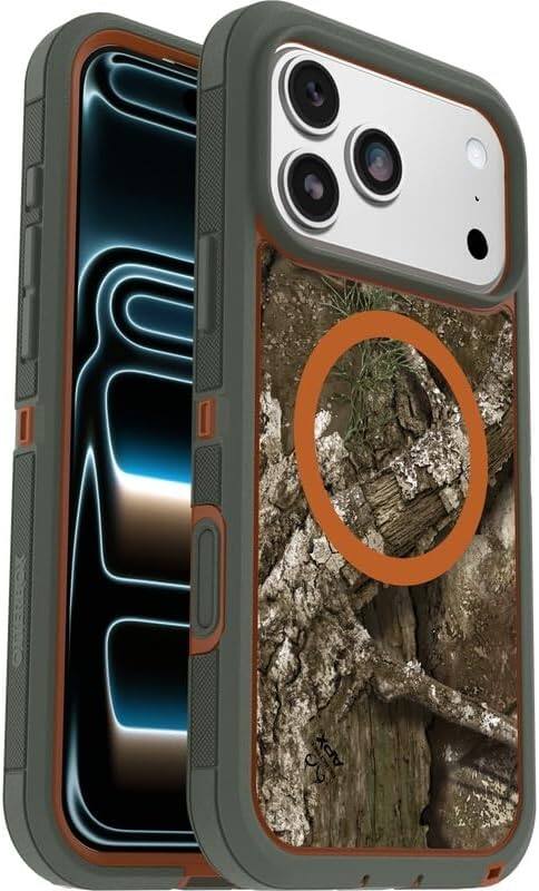 Alt View 3. OtterBox - OtterBox iPhone 17 Pro Max Defender Series XT Case, Includes Holster Clip Kickstand, Snaps on MagSafe, Rugged & Durable - Realtree APX (Camo).