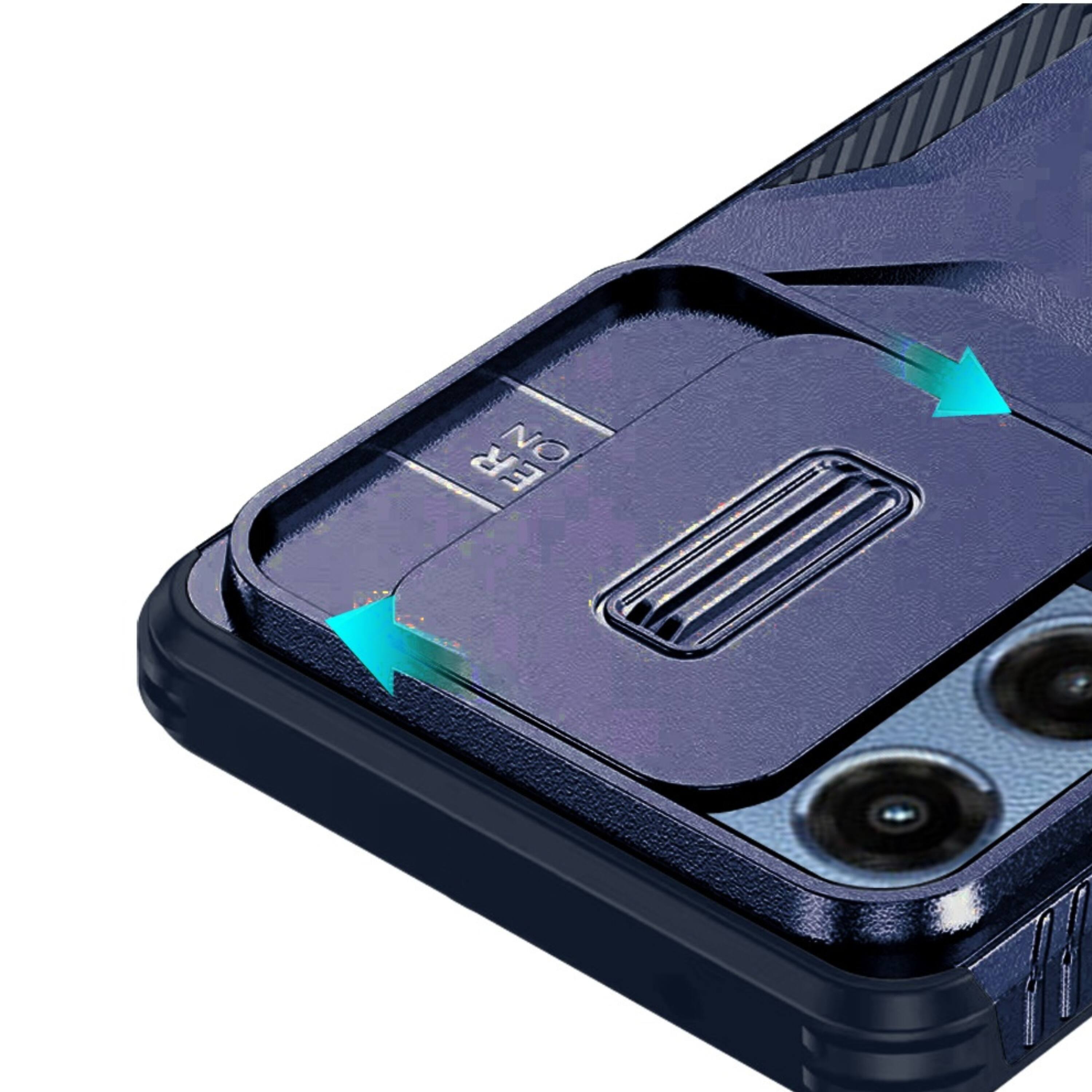Angle. Kitcheniva - Side Grip Rugged Case For Moto G 2025 2026 G Play 2026 With Sliding Camera Cover Dark Blue - Blue.