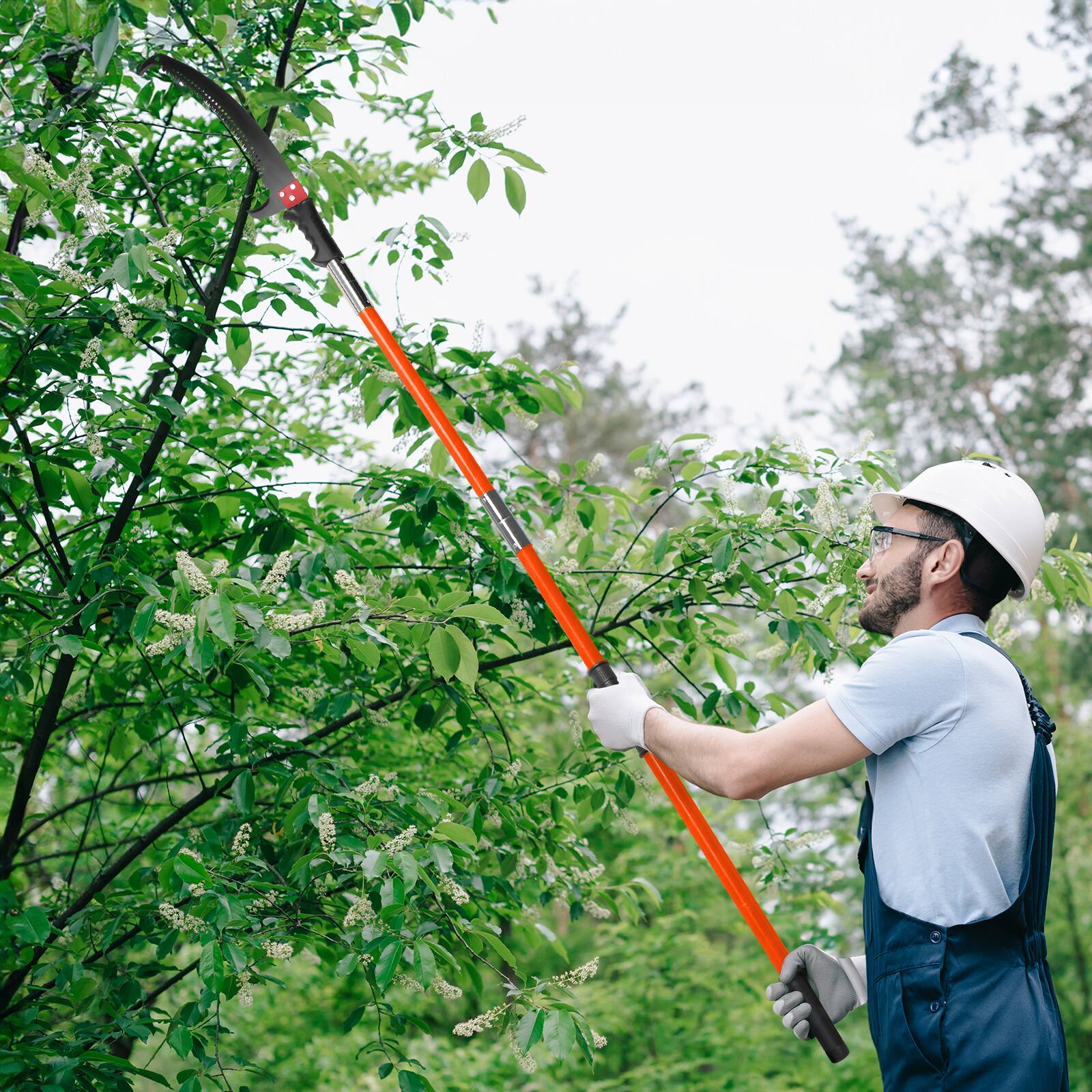 Left. Winado - Manual Pole Saw for Tree Trimming, 26 ft Extendable Tree Pruner, Sharp Steel Blade and Scissors.