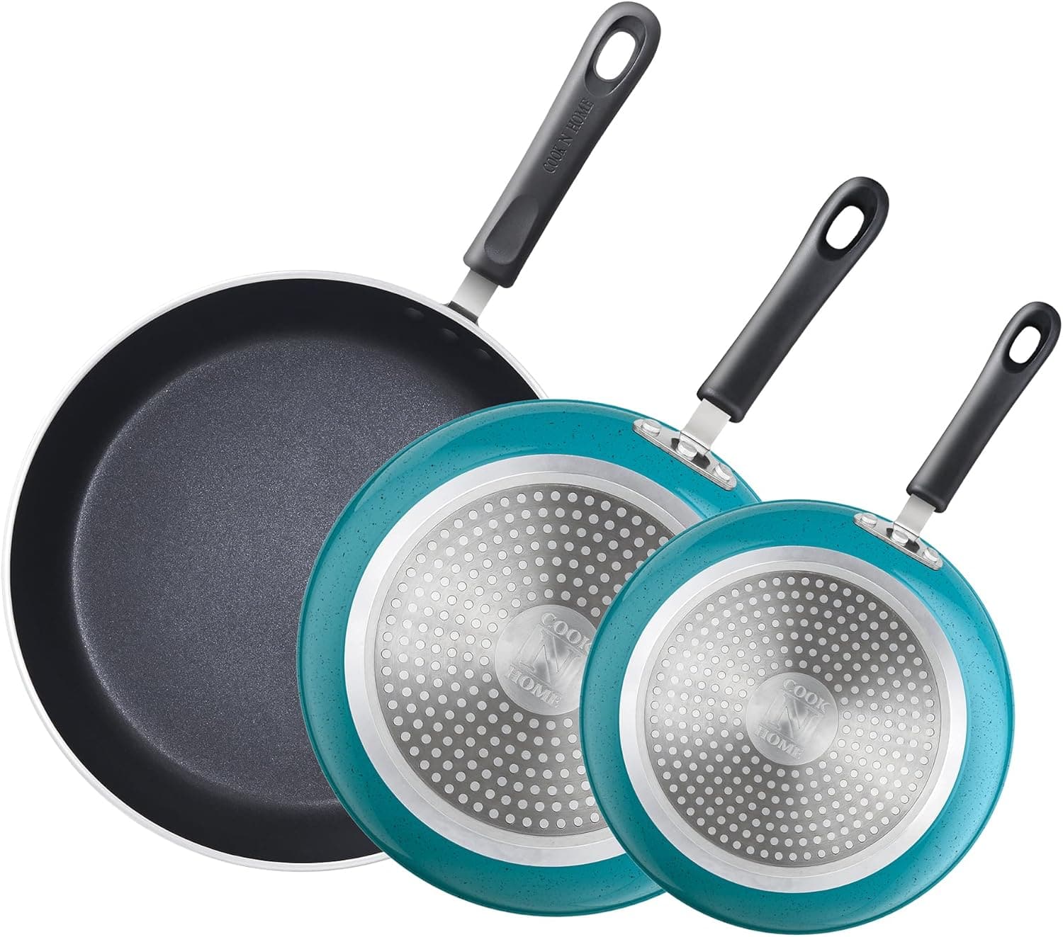 Cook N Home - Professional 8/9.5/11 Inch Nonstick Frying Pan Set, Kitchen Cooking Skillets Saute Fry Pan, Induction - Turquoise