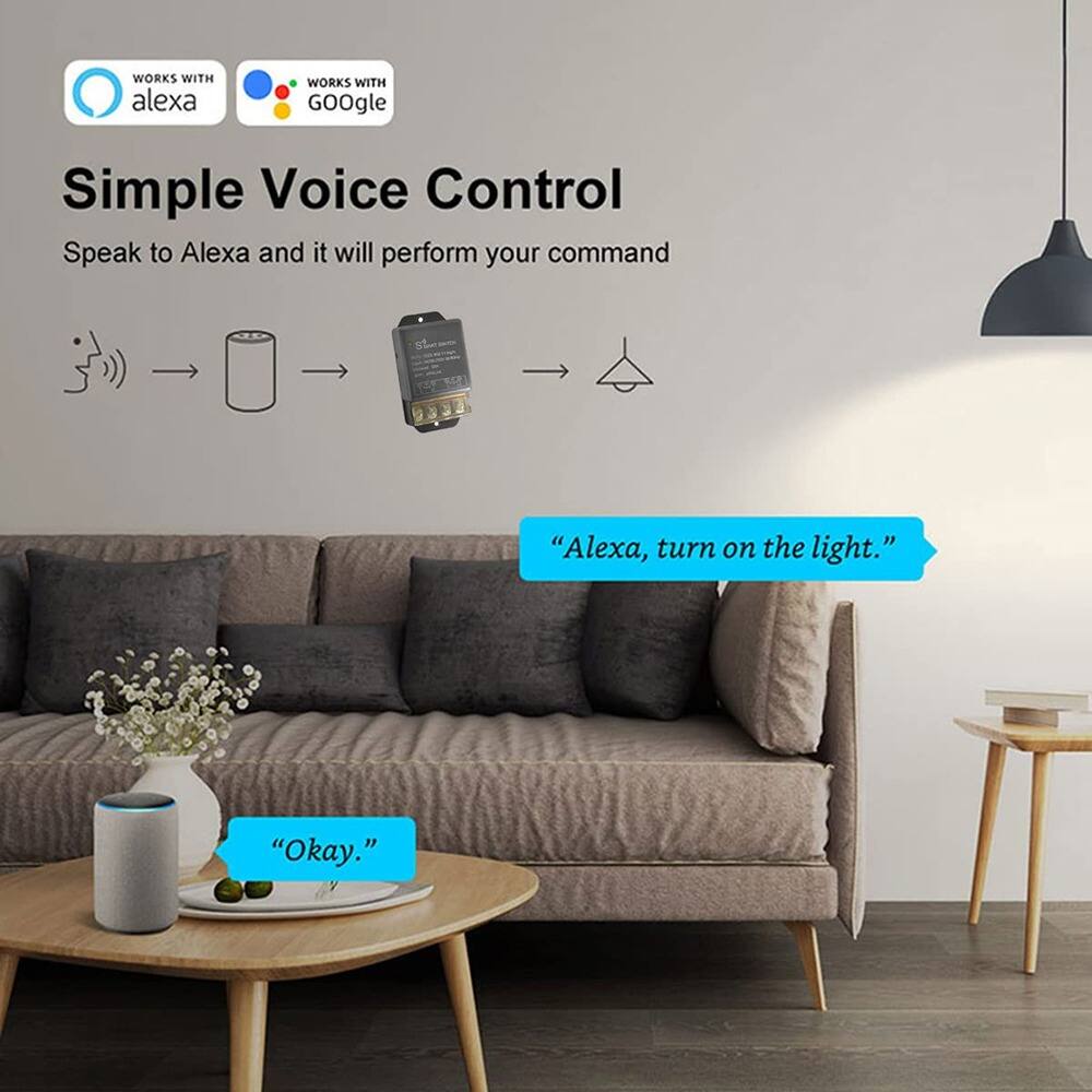 WORKS WITH alexa  
WORKS WITH Google  

Simple Voice Control  
Speak to Alexa and it will perform your command  

"Alexa, turn on the light."  
"Okay."