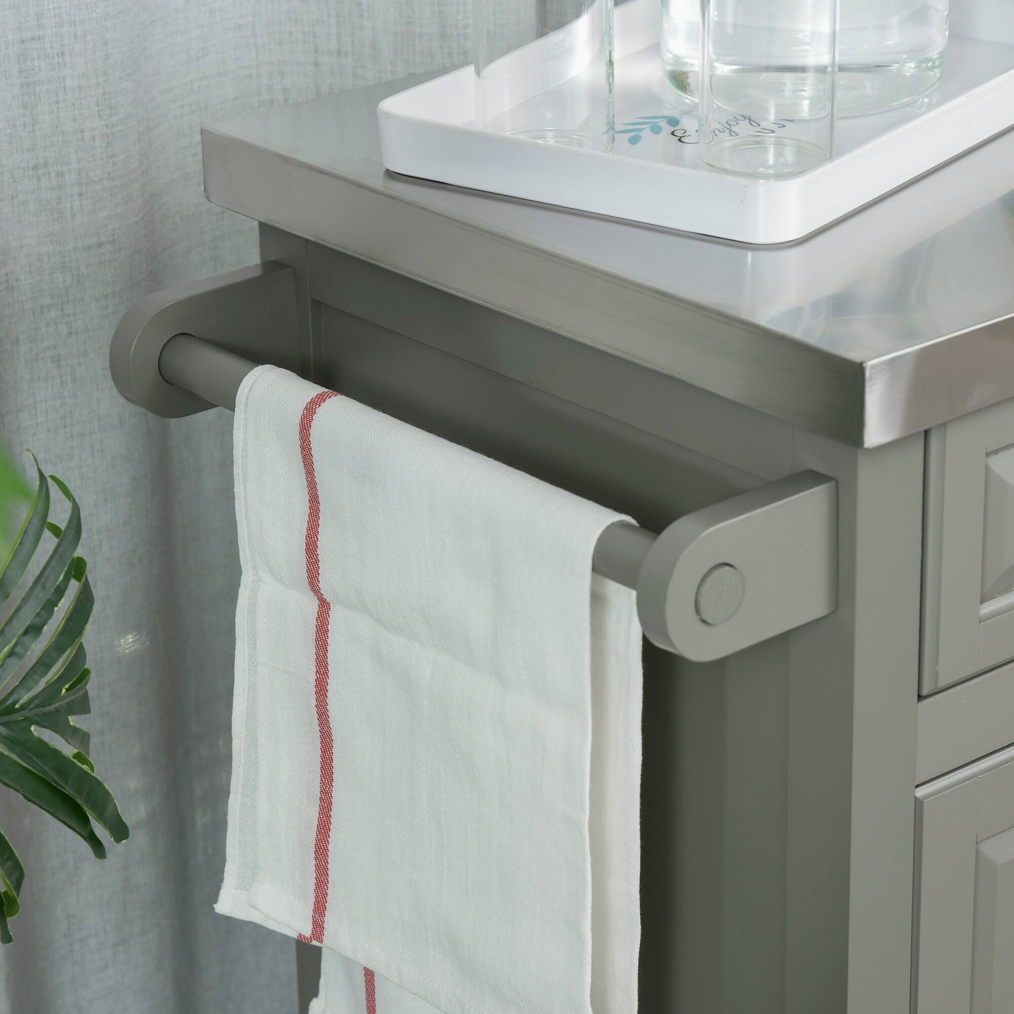 Alt View 5. Homcom - Rolling Kitchen Island with Storage, Kitchen Cart with Stainless Steel Top, Spice Rack & Drawer - Grey.