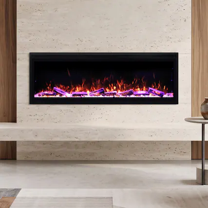 Front. Ihomeadore - 60" Smart Electric Fireplace, Recessed Wall Mounted Electric Fireplace Insert with 13 Flame Colors,Voice Remote Control - Black.