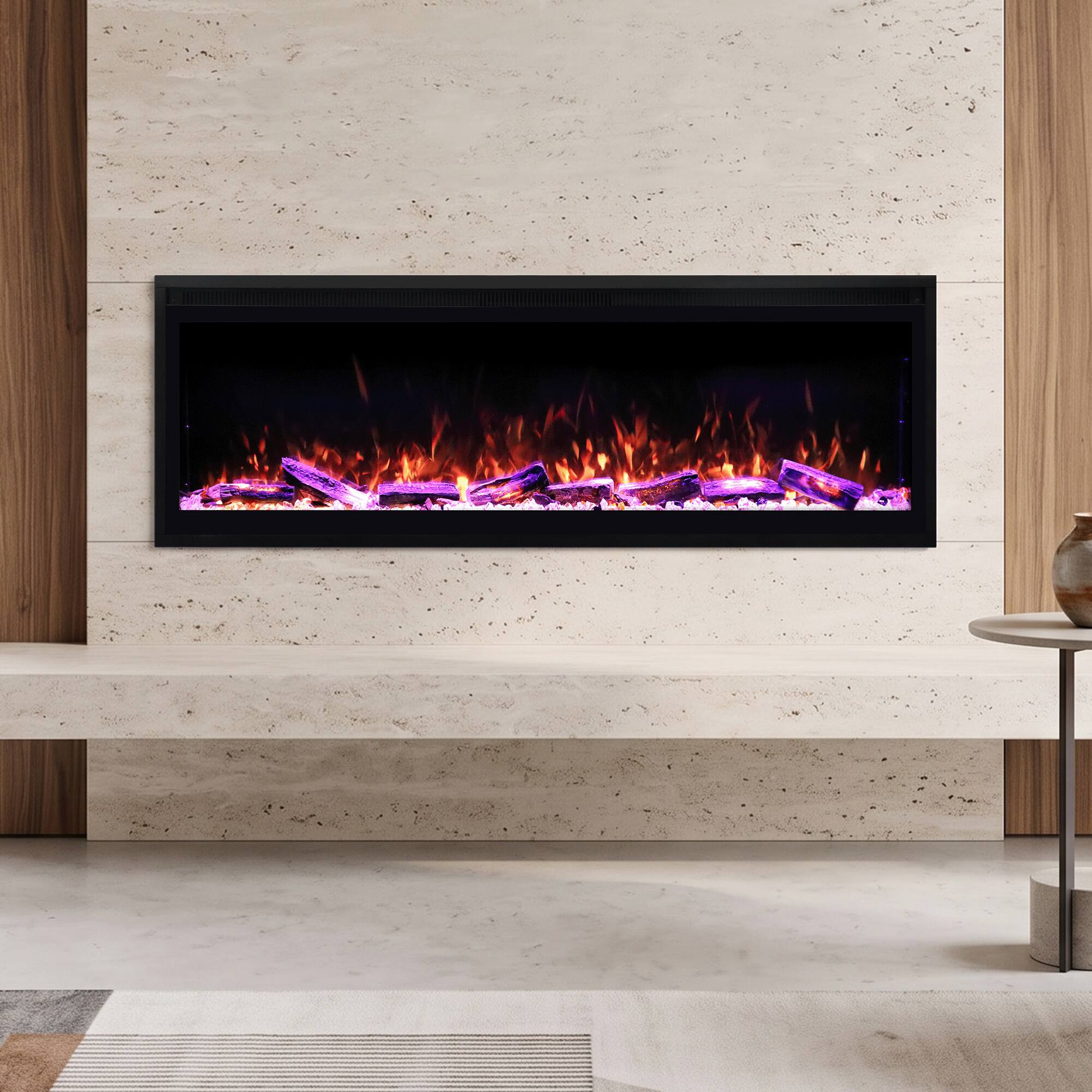Front. Ihomeadore - 60" Smart Electric Fireplace, Recessed Wall Mounted Electric Fireplace Insert with 13 Flame Colors,Voice Remote Control - Black.