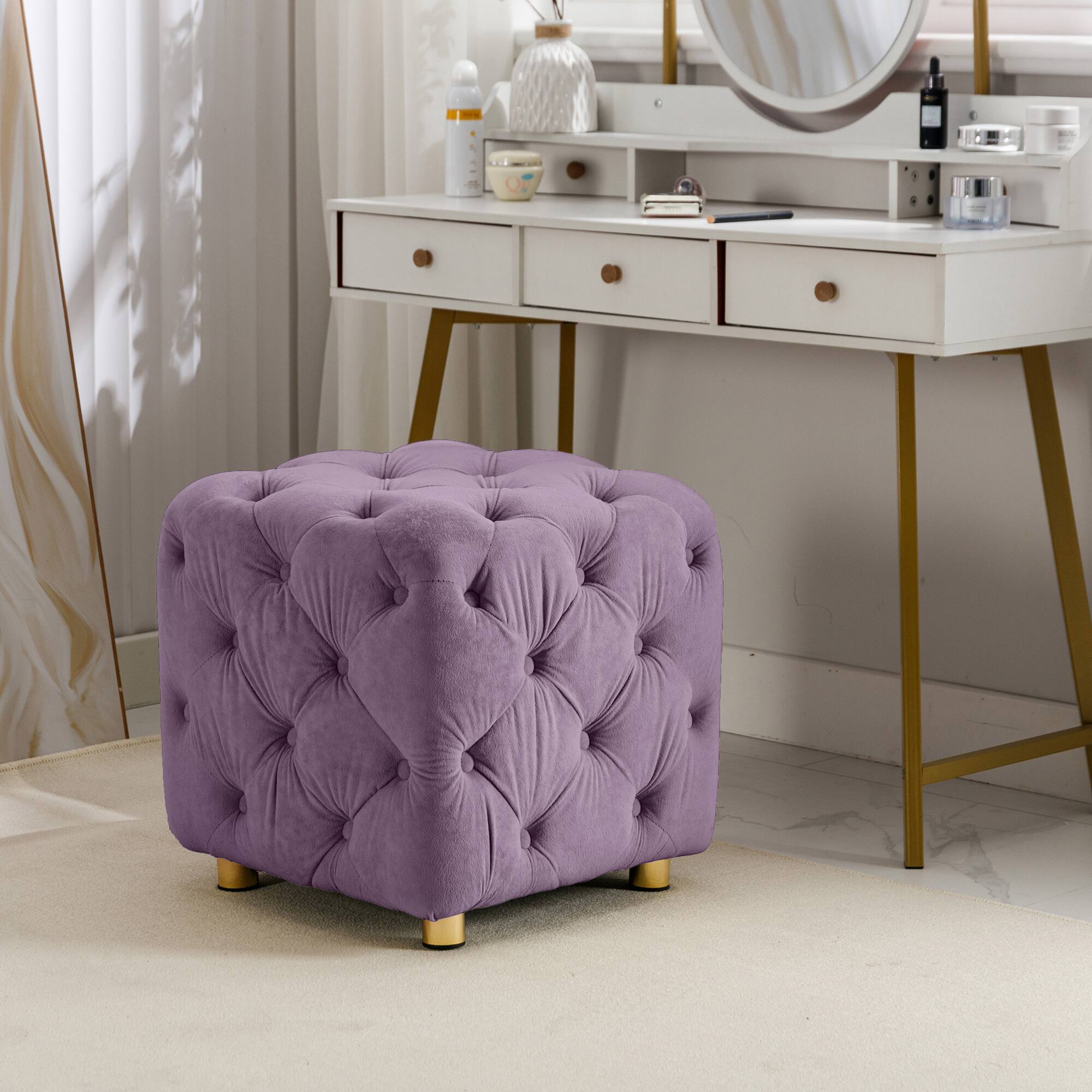 Left. GOODSILO - Modern Velvet Upholstered Ottoman with Storage, Versatile Foot Stool and End Table for Living Room and Bedroom - Purple.