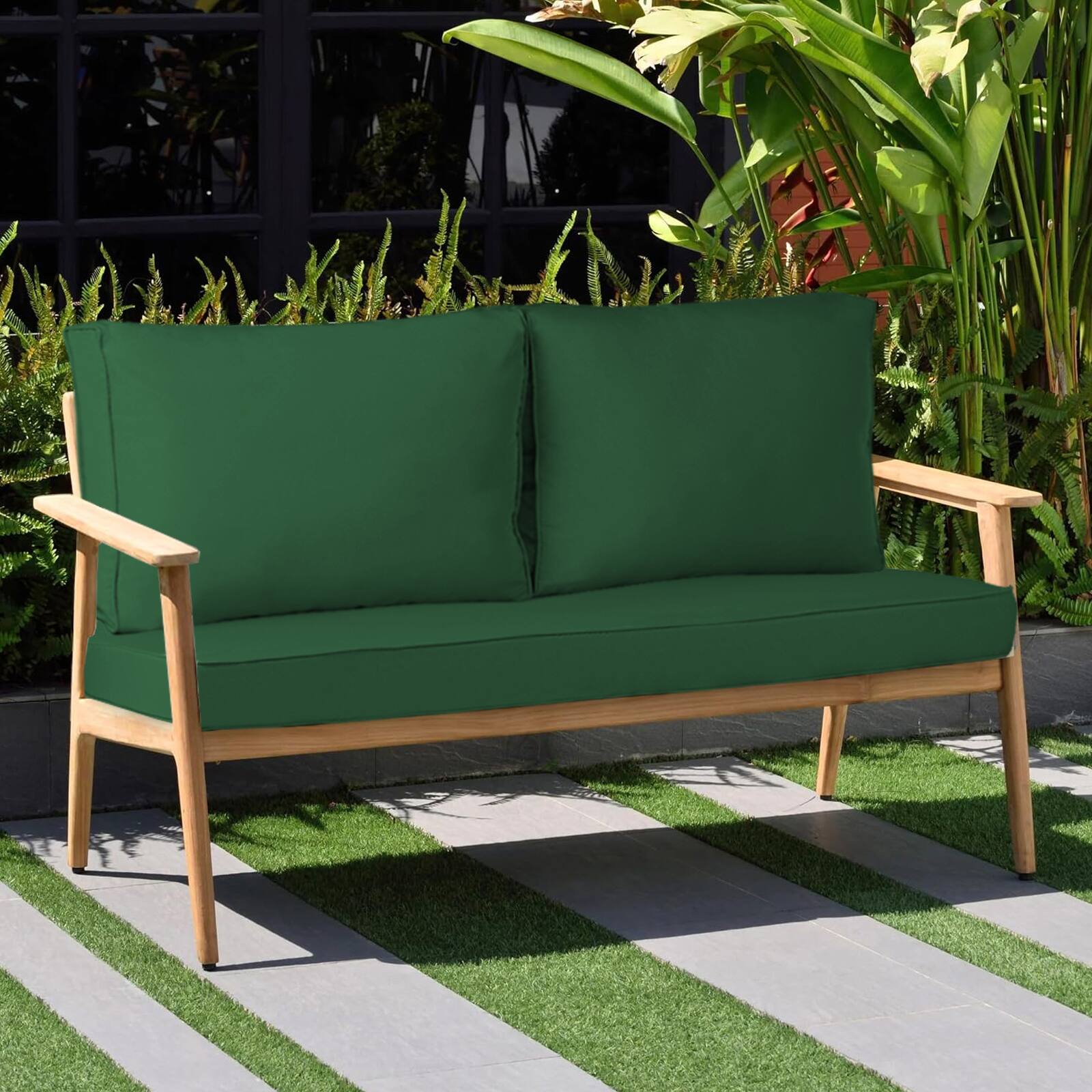 Alt View 1. Chateau Abodes - 48"x24" Outdoor Loveseat Cushion Set, Waterproof with Removable Cover, Straps & Zipper for Patio Chair, Sofa & Couch - Dark Green.