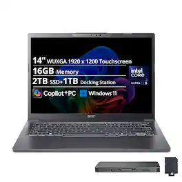 Acer - Upgraded - Aspire 14" WUXGA Touch Copilot+ PC Laptop,Intel Core Ultra 5 226V,16GB LPDDR5X,2TB SSD+1TB Dock,Backlit,Win 11 - Gray