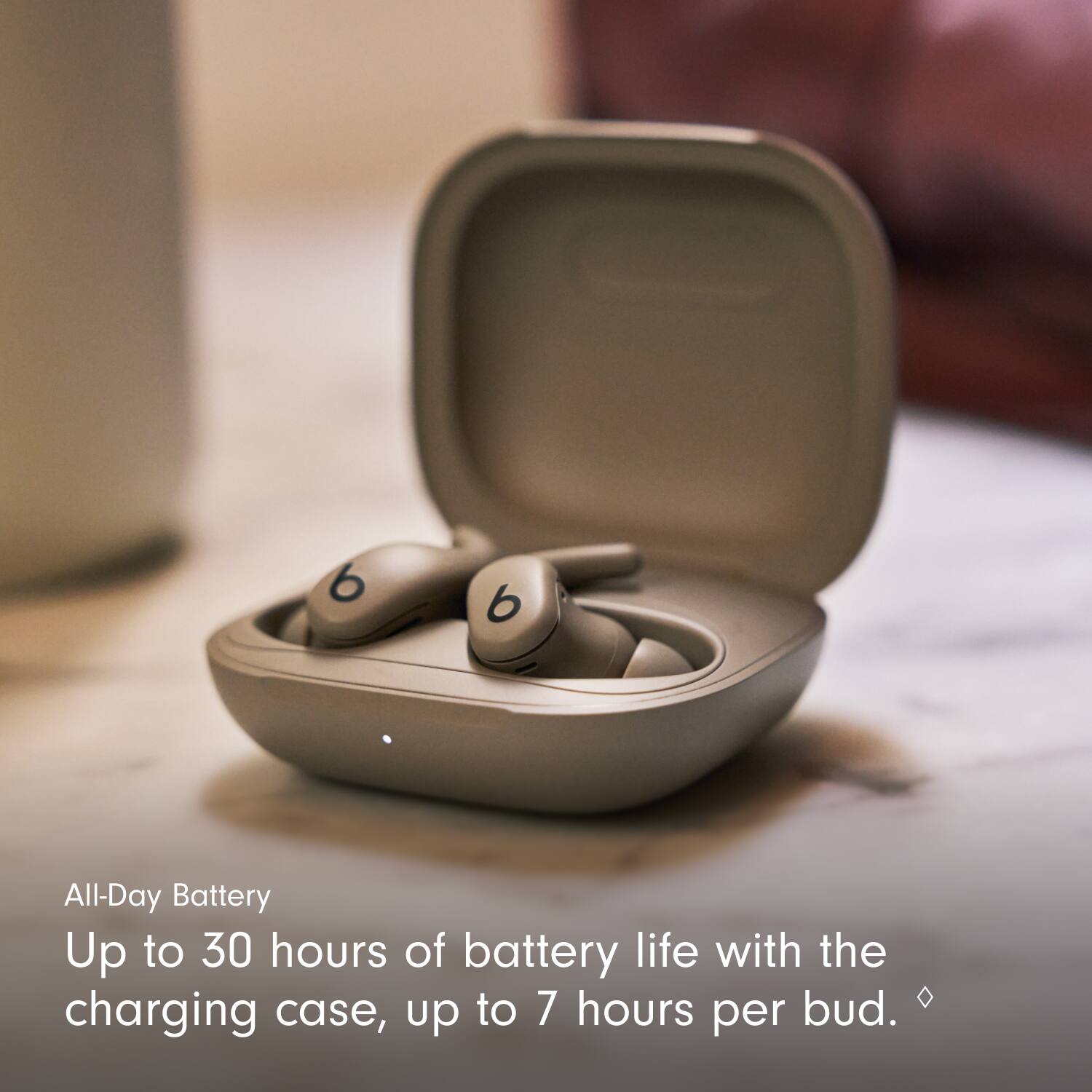 All-Day Battery  
Up to 30 hours of battery life with the charging case, up to 7 hours per bud.