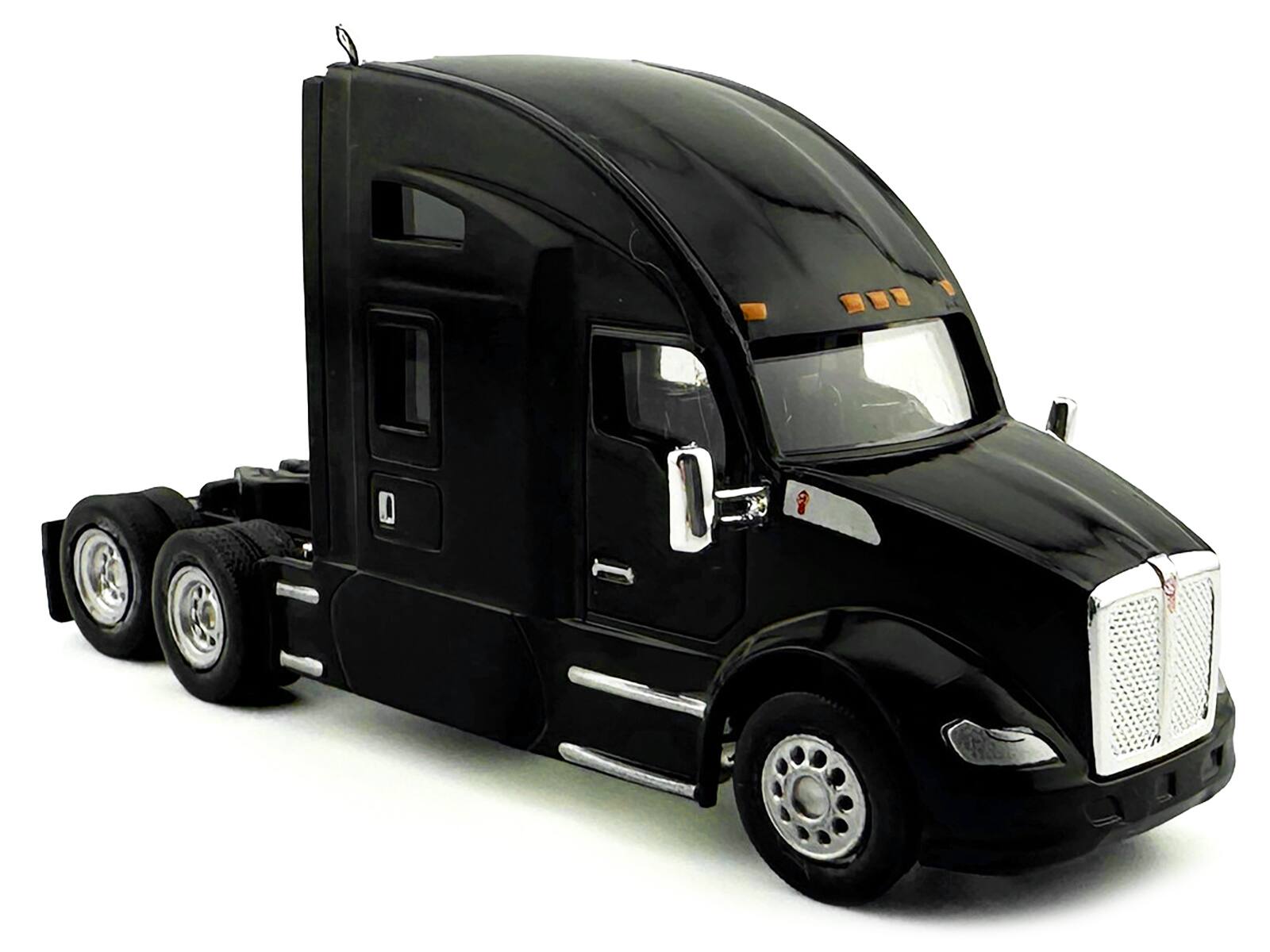 Angle. HO Logistics Replicas - Kenworth T680 Sleeper Cab Black 1/87 (HO) Plastic Model Car by HO Logistics - Black.