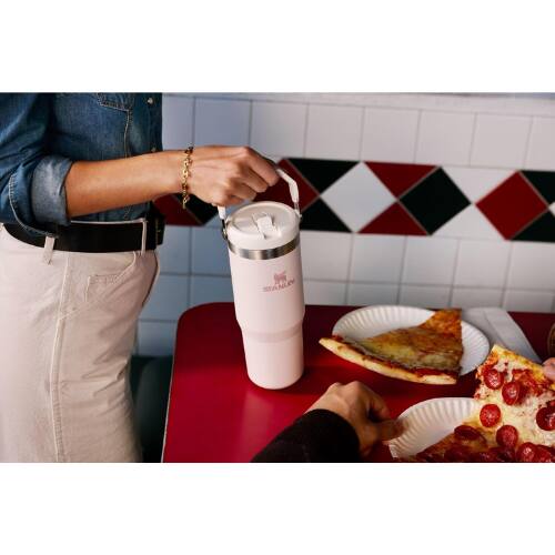 Angle. Stanley - Stanley IceFlow 30oz Flip Straw Tumbler with Handle, Leak-Resistant Insulated Stainless Steel Bottle, Rose Quartz - Rose Quartz.