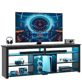 Bestier - 70" Gaming TV Console for TVs up to 75" featuring LED Lighting Storage and Adjustable Shelves - Black