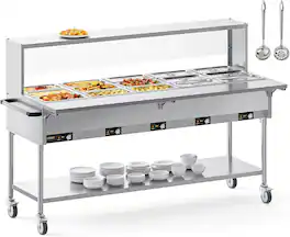 Winado - 120QT Electric Commercial Food Warmer 2500W, 15-Pan Steam Table 8QT/Pan Stainless Steel Bain Marie w/Overshelf Undershel - Silver