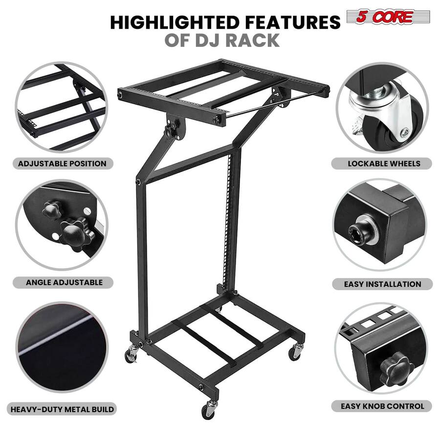 Dj Rack 5 CORE 5Core DJ Mixer Stand 12U Adjustable Rack Mount Stage Cart Audio ...
