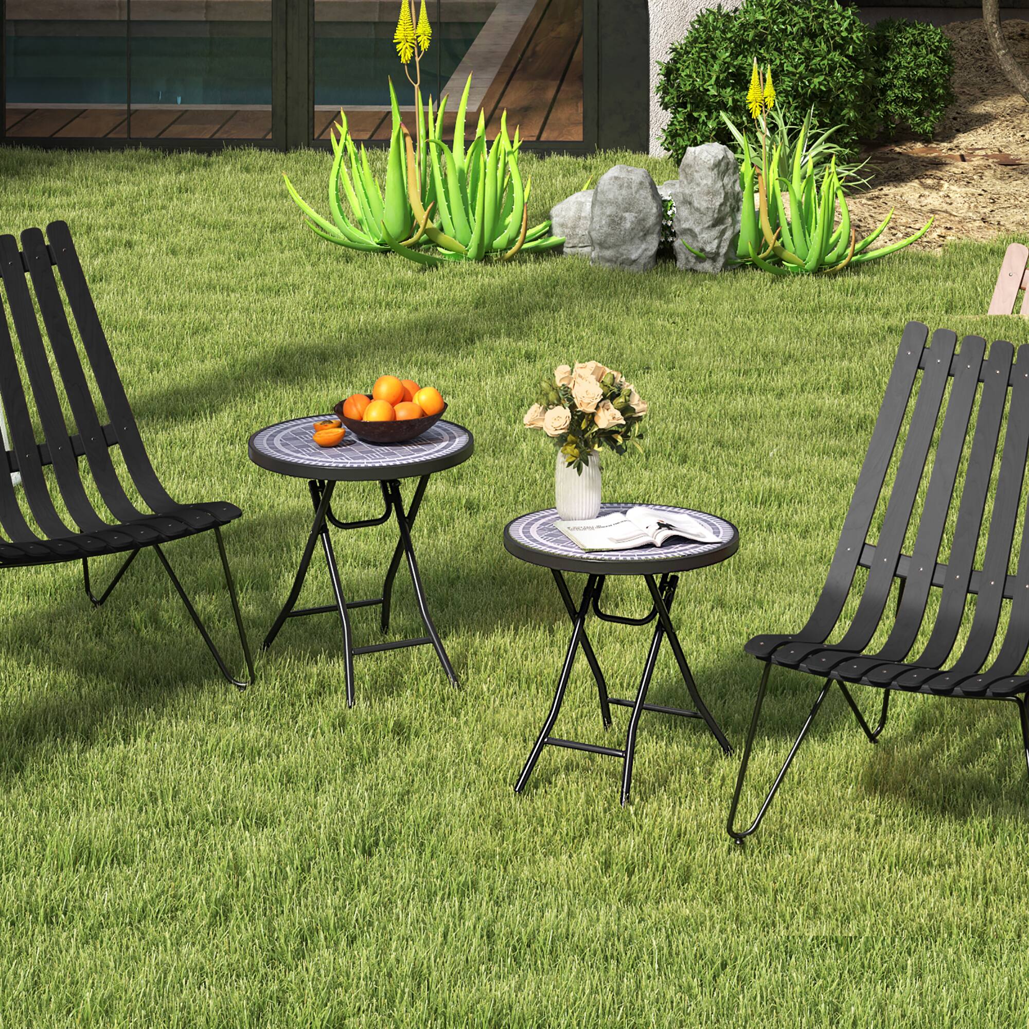 Alt View 3. Gymax - Gymax Round Folding Side Table 18 Inch Patio Coffee Table w/ Tempered Glass Tabletop Grey - Grey.