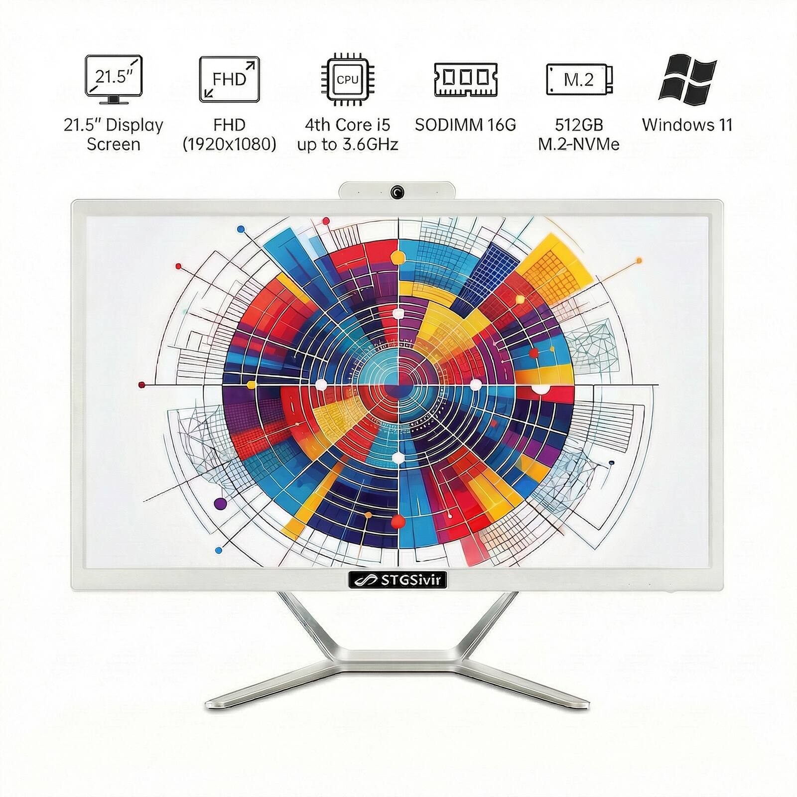 21.5" FHD K CPU  
21.5" Display FHD  
4th Core i5  
SODIMM 16G  
512GB M.2-NVMe  
Windows 11  
Screen (1920x1080) up to 3.6GHz  
M.2-NVMe  
STGSivir