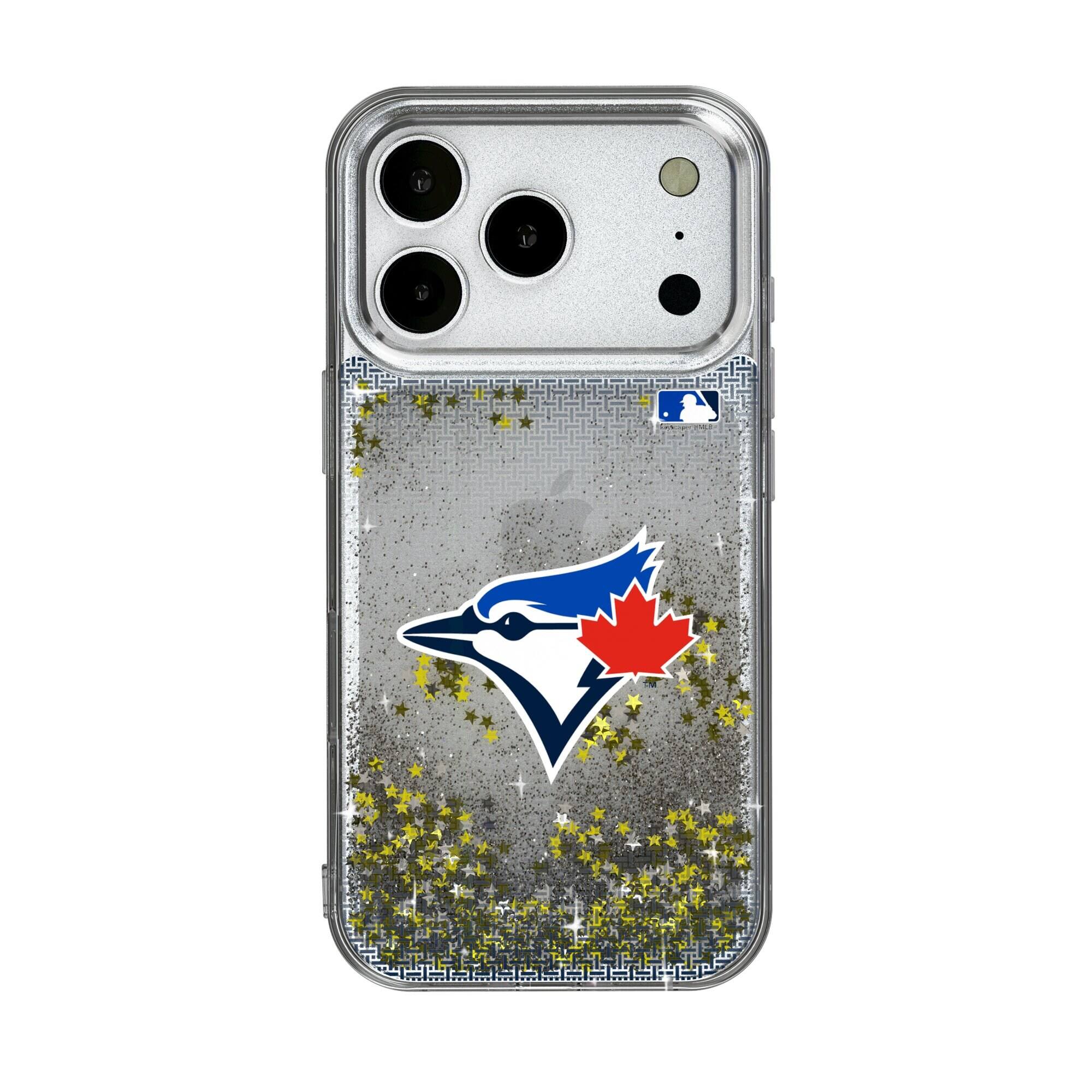 Front. Keyscaper - Toronto Blue Jays Linen Logo iPhone Glitter Case - 14 Pro - Multicolor.
