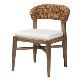 bali & pari - Chloe Modern Bohemian Finished Mahogany Wood and Natural Rattan Dining Chair - White/Natural Brown/Walnut Brown