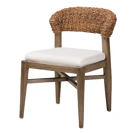 Front. bali & pari - Chloe Modern Bohemian Finished Mahogany Wood and Natural Rattan Dining Chair - White/Natural Brown/Walnut Brown.