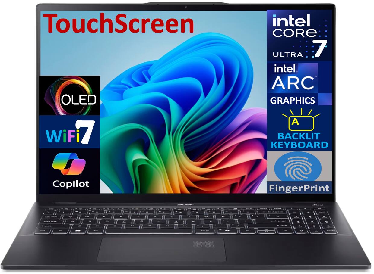 TouchScreen OLED WiFi 7 intel CORE ULTRA 7 intel ARC GRAPHICS A BACKLIT KEYBOARD Copilot FingerPrint