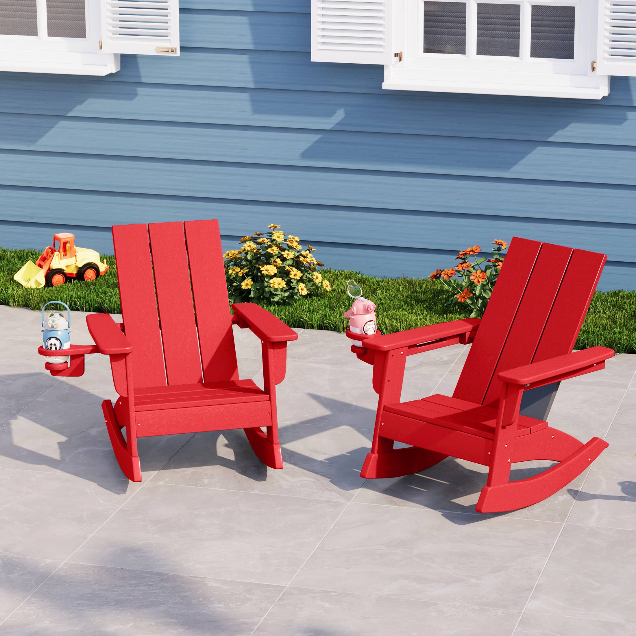 Angle. WestinTrends - WestinTrends Ashore Outdoor HDPE Plastic Preschool Toddler Modern Adirondack Rocking Chairs (Set of 2) - Red.