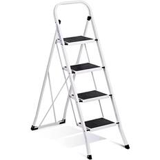 Front. FED Fitness - 4 Step Ladder, Folding Step Stool with Extra Wide Anti-Slip Pedal, 350lbs Lightweight Portable Sturdy Steel Ladders - White.