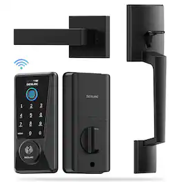 DESLOC - D110 Plus WiFi Smart Door Lock with Handle, Smart Keypad Deadbolt with APP Control and Fingerprint for Front Door - Black