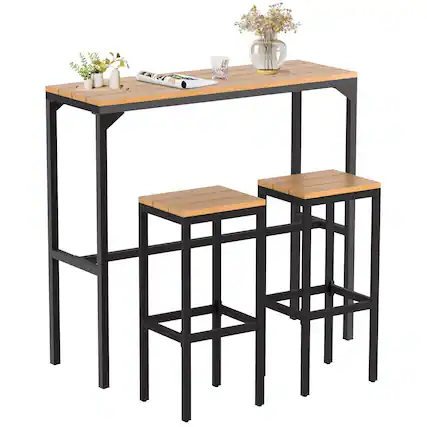 Front. Mondawe - 3-Piece Set with Iron Frame and Plastic Wood Seats Bar Stools - Black.