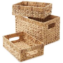Casafield - Hyacinth Storage Basket Set with Handles - Woven Bin Organizers - Natural - Hyacinth