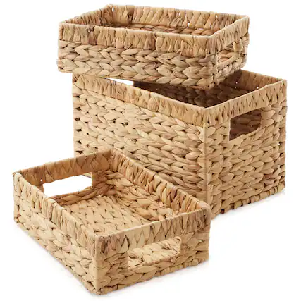 Front. Casafield - Hyacinth Storage Basket Set with Handles - Woven Bin Organizers - Natural - Hyacinth.