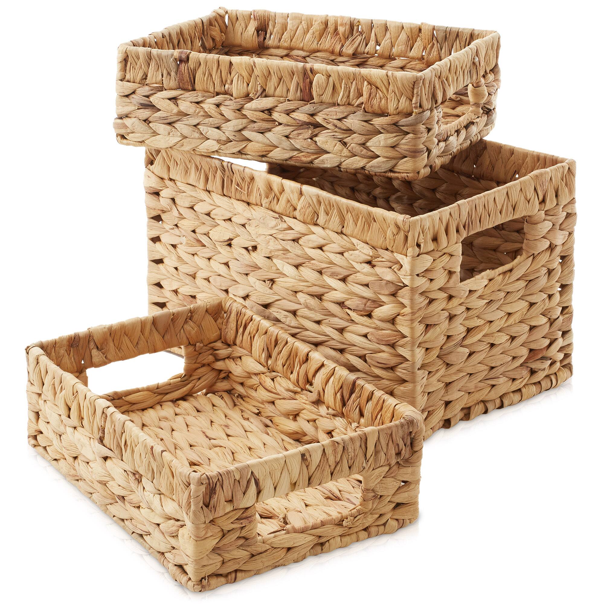 Front. Casafield - Hyacinth Storage Basket Set with Handles - Woven Bin Organizers - Natural - Hyacinth.