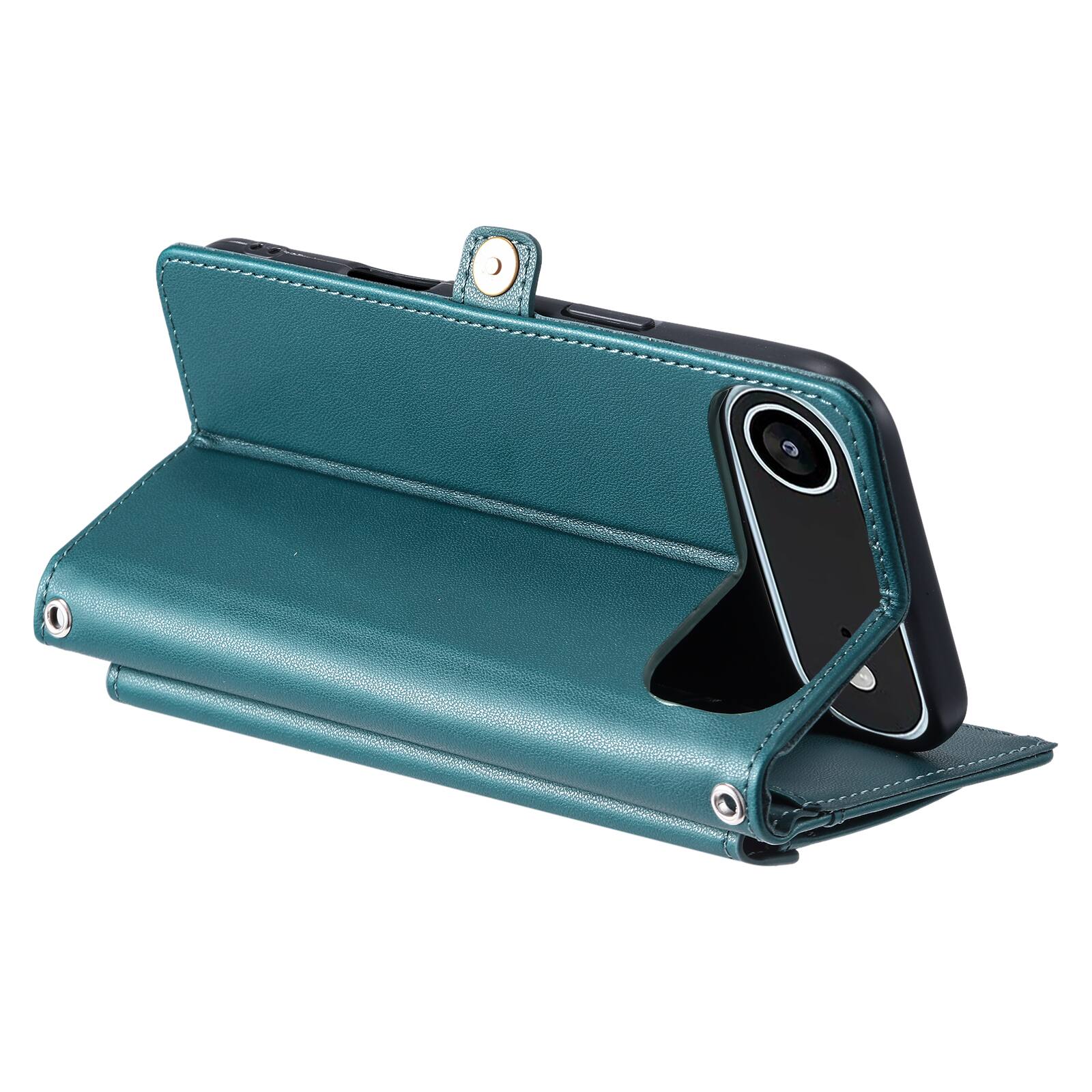 Alt View 4. Dteck - Foilo Wallet Case for Apple iPhone Air,Shockproof Card Holder PU Leather Magnetic Snap Phone Cover with Lanyard - Green.