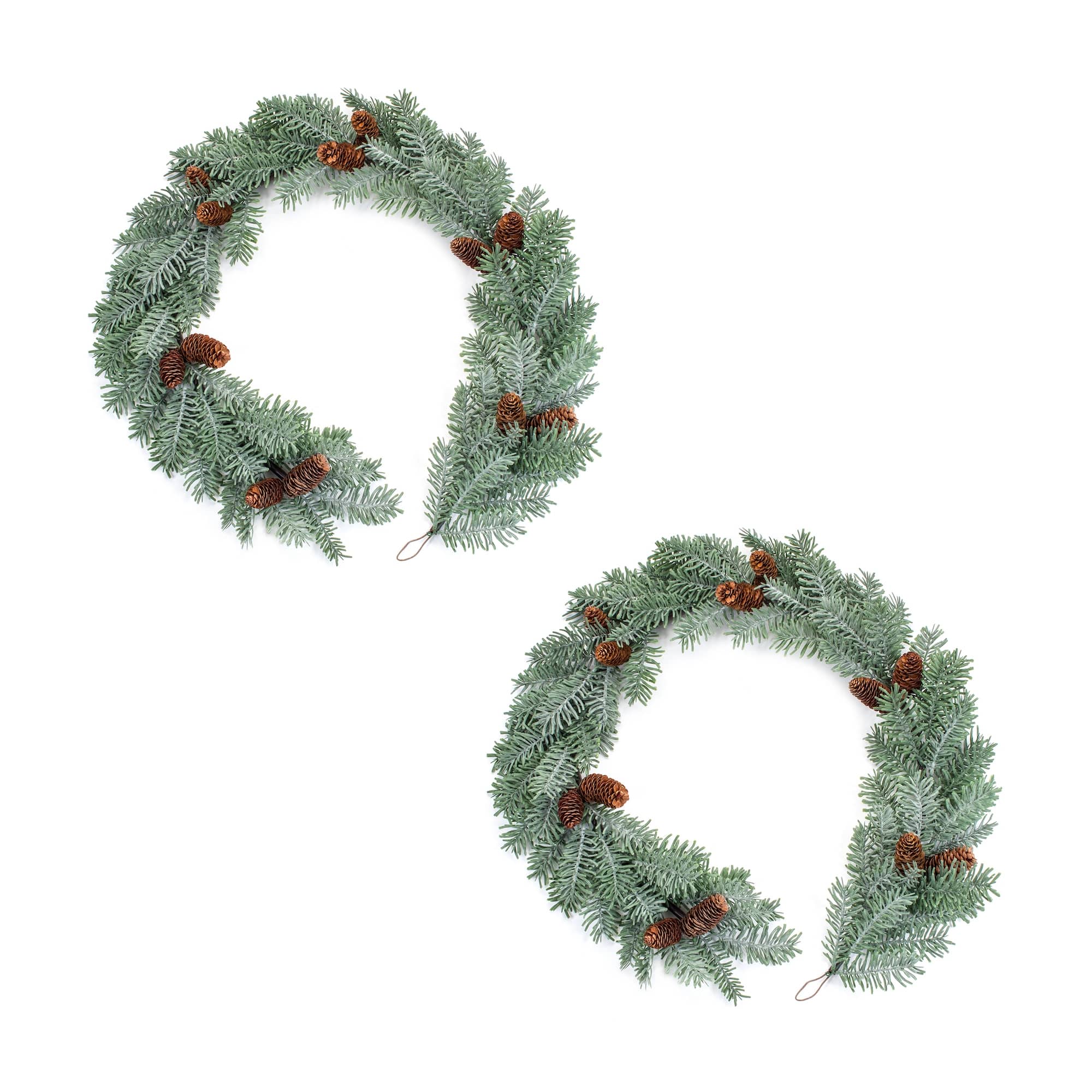 BreeBe - Winter Pine Garland with Pinecone Accents (Set of 2) - Green, Brown