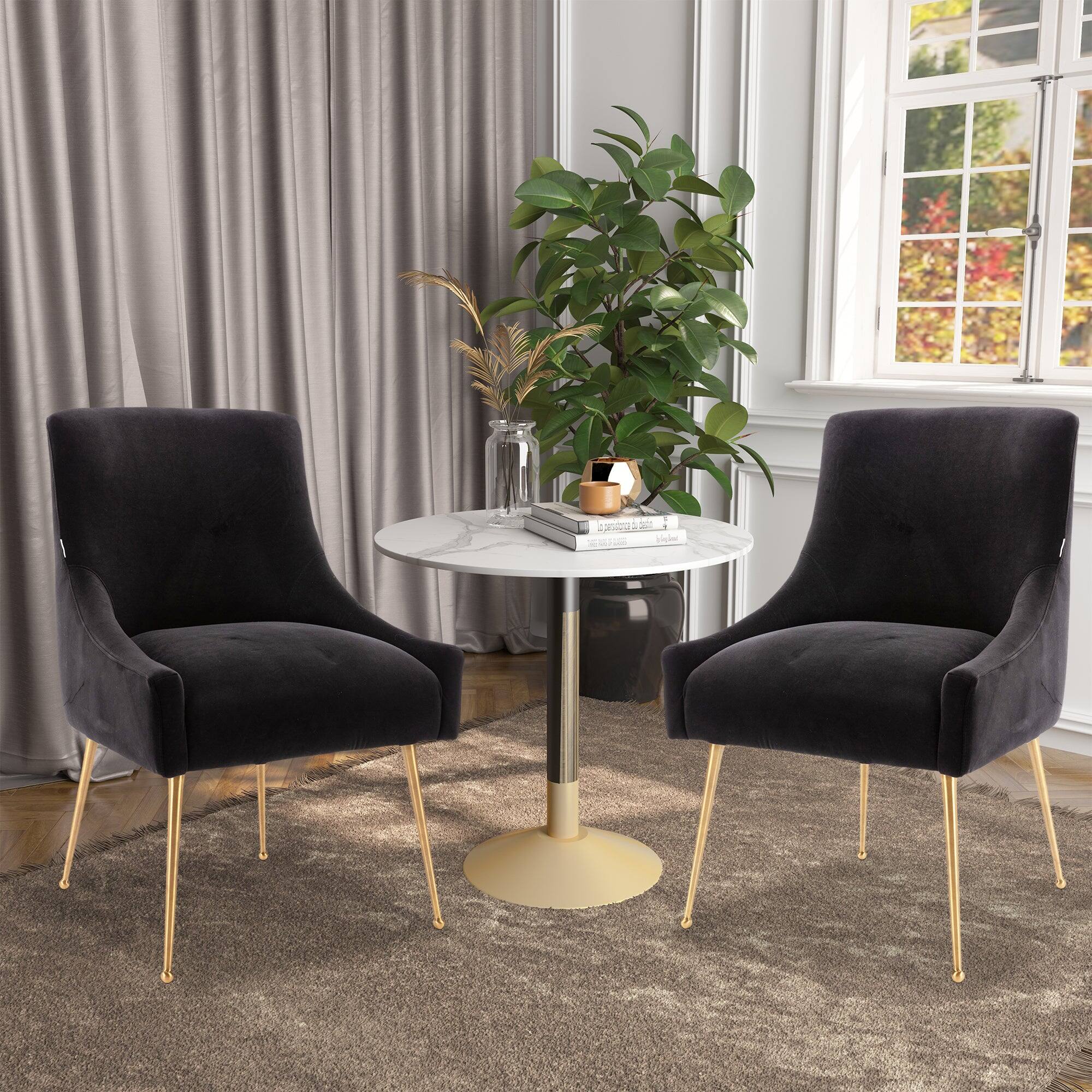 Alt View 2. Boyel Living - Black Velvet Dining Chair with Pulling Handle and Adjustable Foot Nails(Set of 2) - Black.