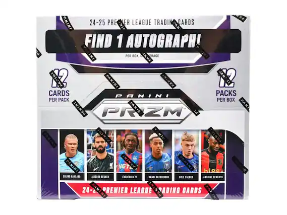 24-25 Premier League Trading Cards
Find 1 Autograph!
Panini Prizm
Cards per Pack
Packs per Box
24-25 Premier League Trading Cards
Erling Haaland
Alisson Becker
Ebere Eze
Omar Hutchinson
Gole Palwer
Antoine Semenyo