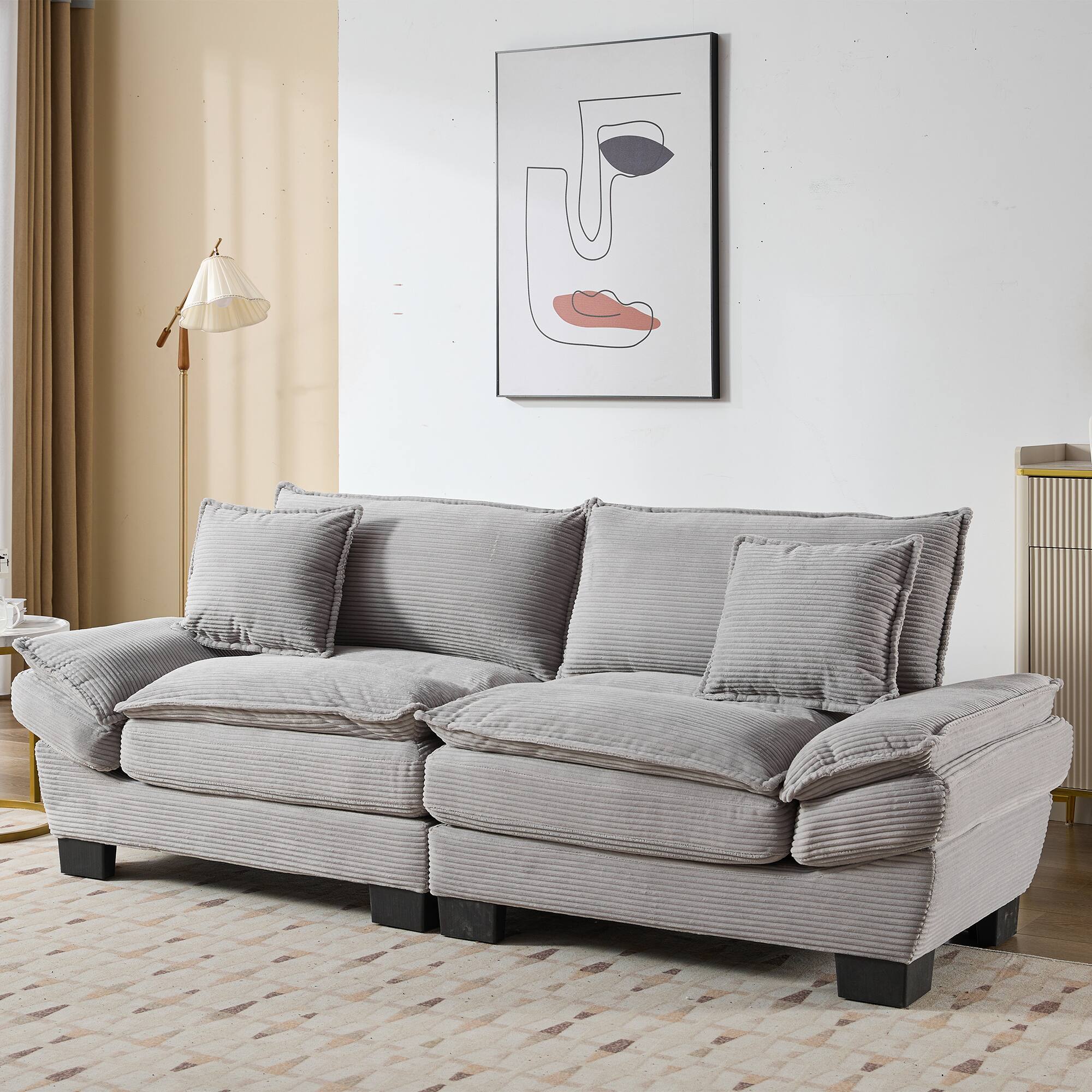 Tiramisubest - Corduroy Couch Loveseat Sofa with Pillows,Comfy Upholstered Deep Seat Sofa for Bedroom,Living Room,Office-Light Grey - LIGHT GREY