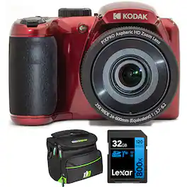 Kodak - PIXPRO Astro Zoom AZ255-RD 16MP Digital Camera, 25X Zoom + 32GB Card + Cam Bag